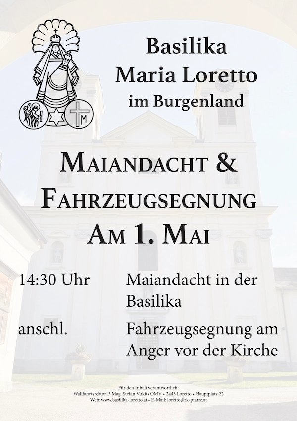 Plakat Maiandacht und Fahrzeugsegnung